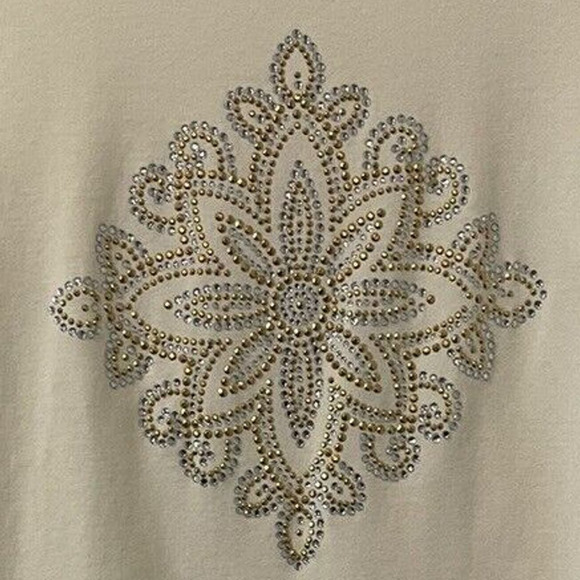 Quaker Factory 3/4 Sleeve Cream Embellished Pullover Top Cotton - Picture 2 of 8